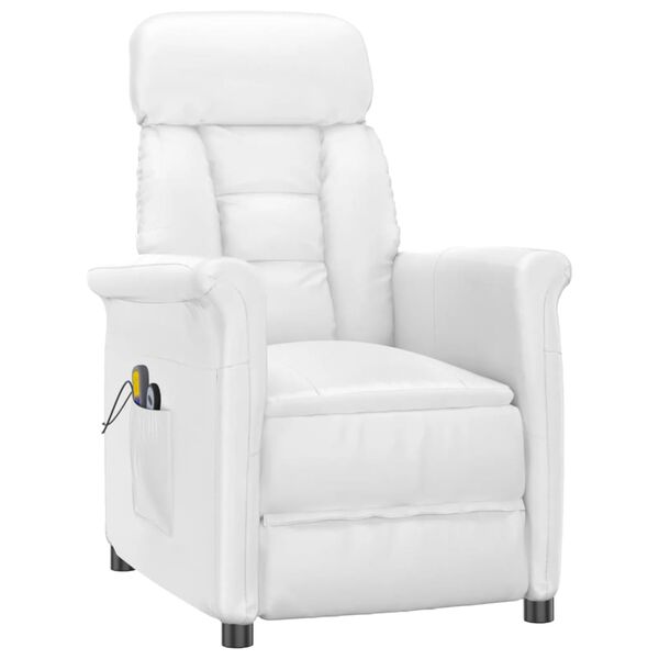 vidaXL Fauteuil de massage &eacute;lectrique Blanc Similicuir
