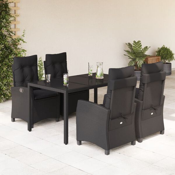 vidaXL Ensemble &agrave; manger de jardin coussins 5pcs Noir R&eacute;sine tress&eacute;e