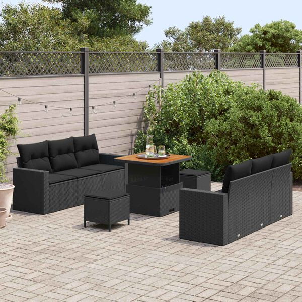 vidaXL Ensemble de canap&eacute; de jardin 9 pcs Noir polyrotin