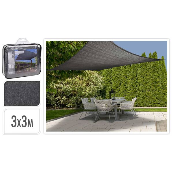 ProGarden Toile d'ombrage carr&eacute;e Gris fonc&eacute; 3x3 m