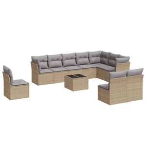 vidaXL Salon de jardin 11 pcs avec coussins beige r&eacute;sine tress&eacute;e