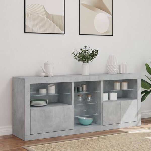 vidaXL Buffet avec lumières LED gris béton 162x37x67 cm