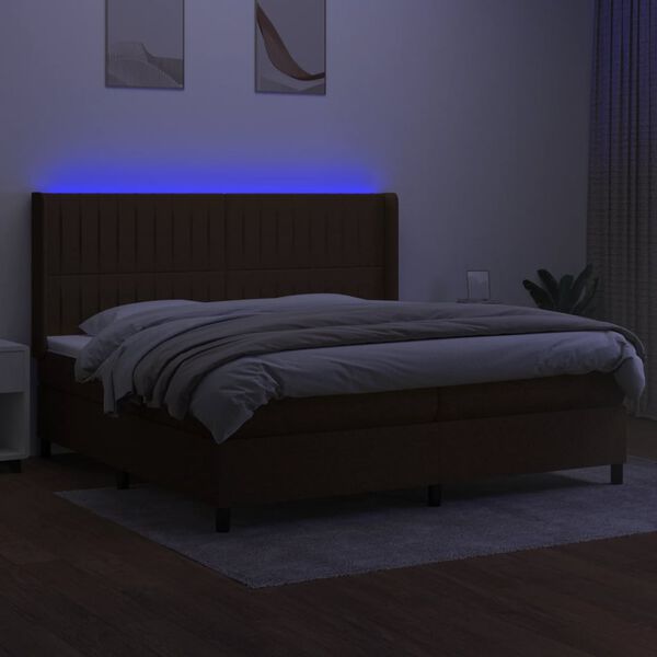 vidaXL Sommier &agrave; lattes de lit matelas et LED Marron fonc&eacute; 200x200 cm