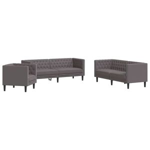 vidaXL Ensemble de canap&eacute; Chesterfield 3 pcs gris similicuir