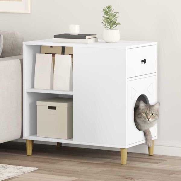 vidaXL Maison pour chat Blanc 72 x 42.5 x 70 cm Bois d'ing&eacute;nierie