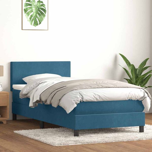 vidaXL Sommier &agrave; lattes de lit et matelas et LED bleu fonc&eacute; 100x210cm velours