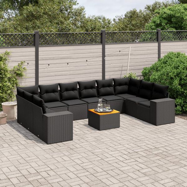 vidaXL Salon de jardin 11 pcs avec coussins noir r&eacute;sine tress&eacute;e