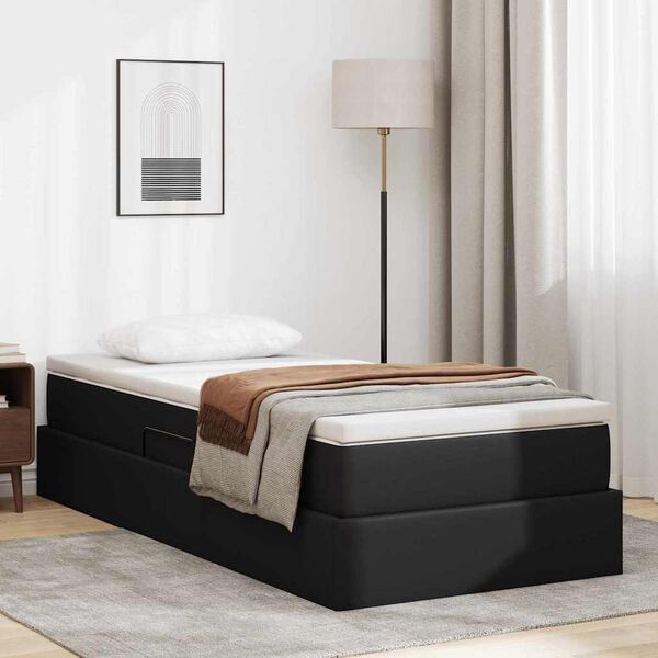 vidaXL Lit avec rangement et matelas Noir 90 x 200 cm Simili cuir