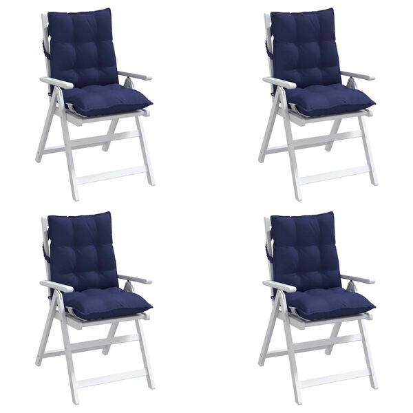 vidaXL Coussins de chaise &agrave; dossier bas lot de 4 bleu marine