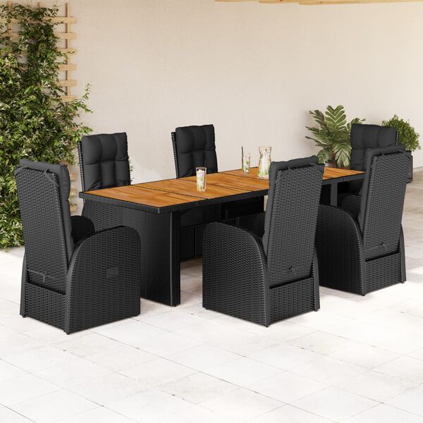 vidaXL Ensemble &agrave; manger de jardin coussins 7 pcs noir r&eacute;sine tress&eacute;e