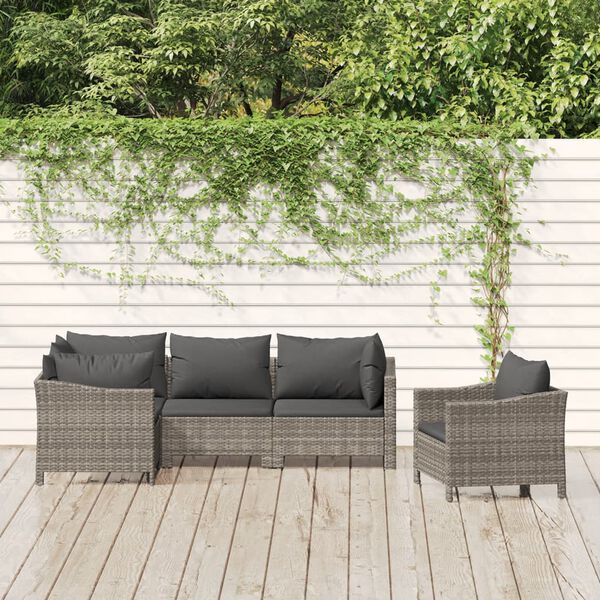 vidaXL Salon de jardin 5 pcs avec coussins Gris Résine tressée