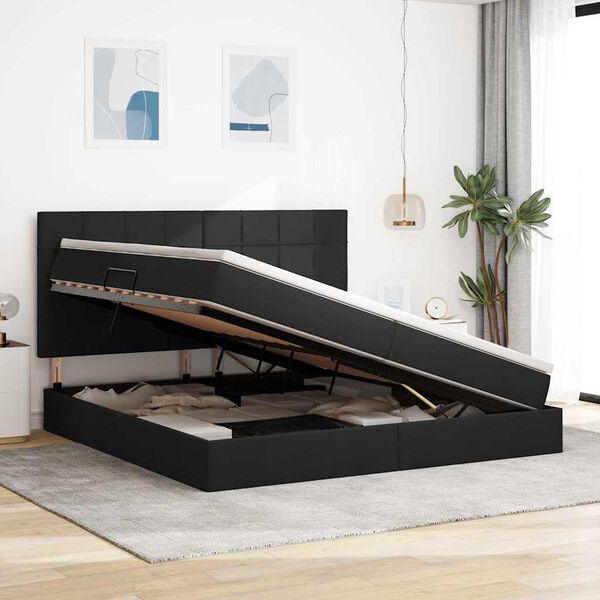 vidaXL Lit avec rangement et LED avec LED Noir 200 x 200 cm Polyester