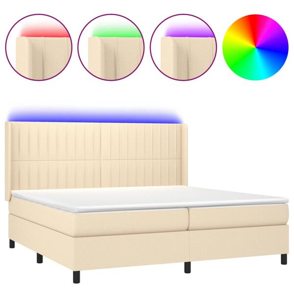 vidaXL Sommier &agrave; lattes de lit matelas et LED Cr&egrave;me 200x200 cm Tissu