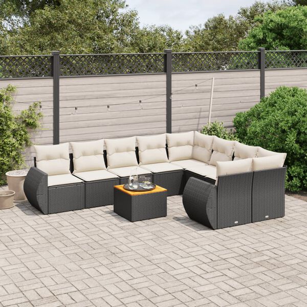 vidaXL Salon de jardin 10 pcs avec coussins noir r&eacute;sine tress&eacute;e