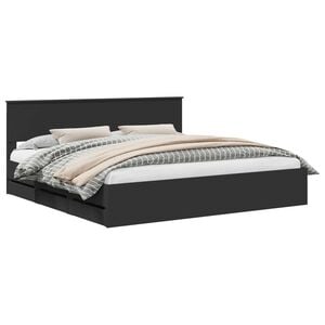 vidaXL Cadre de lit avec tiroir Noir 200 x 200 cm Bois Ing&eacute;nierie
