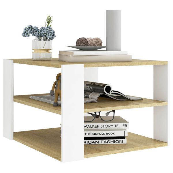 vidaXL Table basse chêne sonoma et blanc 60x60x40 cm bois d'ingénierie