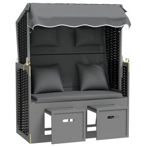 vidaXL Strandkorb avec coussin poly rotin bois solide anthracite noir