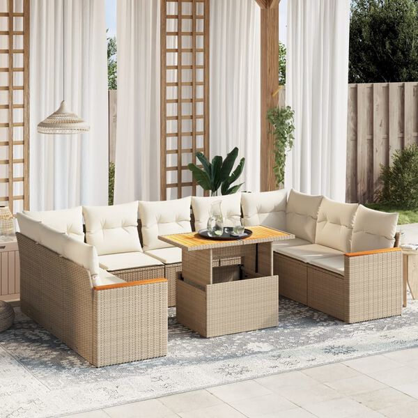 vidaXL Salon de jardin avec coussins 10 pcs beige r&eacute;sine tress&eacute;e