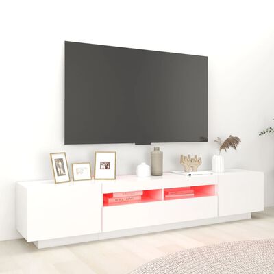 vidaXL Meuble TV avec lumières LED Blanc 200x35x40 cm