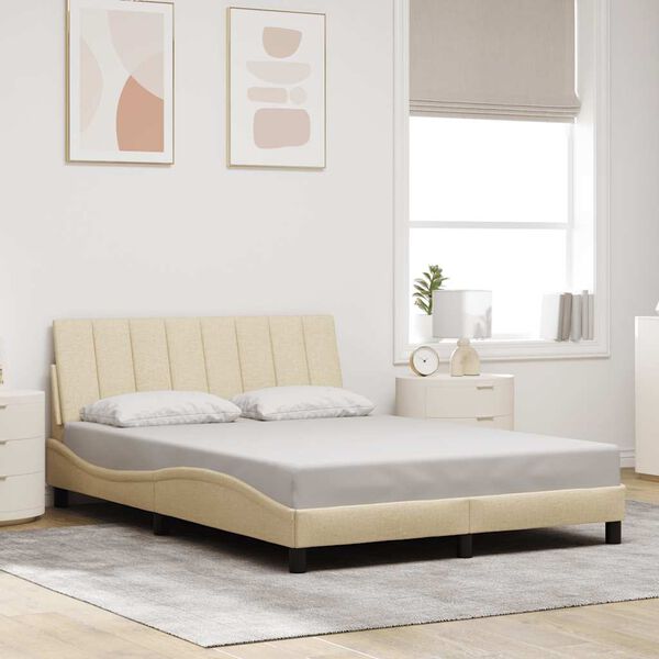 vidaXL Cadre de lit sans matelas Hanko cr&egrave;me 140x200 cm tissu