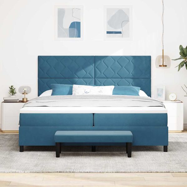 vidaXL Lit &agrave; ressorts avec matelas Bleu fonc&eacute; 200 x 200 cm Velours