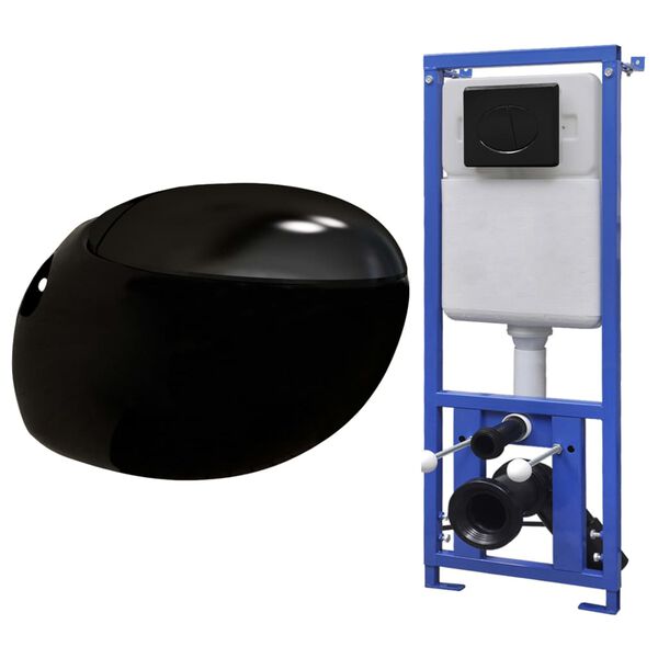 vidaXL Toilette murale avec r&eacute;servoir cach&eacute; Design d&rsquo;&oelig;uf Noir