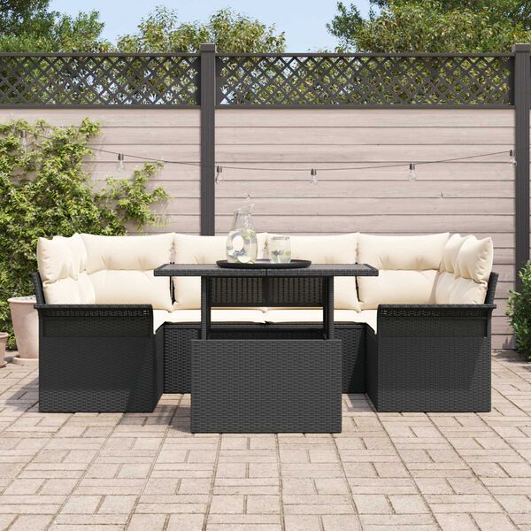 vidaXL Ensemble de canap&eacute; de jardin avec coussin 7 pcs Noir Poly rotin