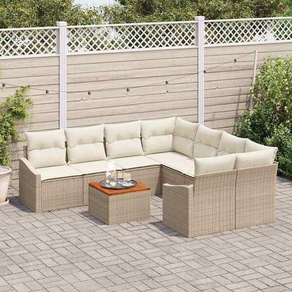 vidaXL Ensemble de canap&eacute; de jardin 9 pcs Beige et cr&egrave;me polyrotin