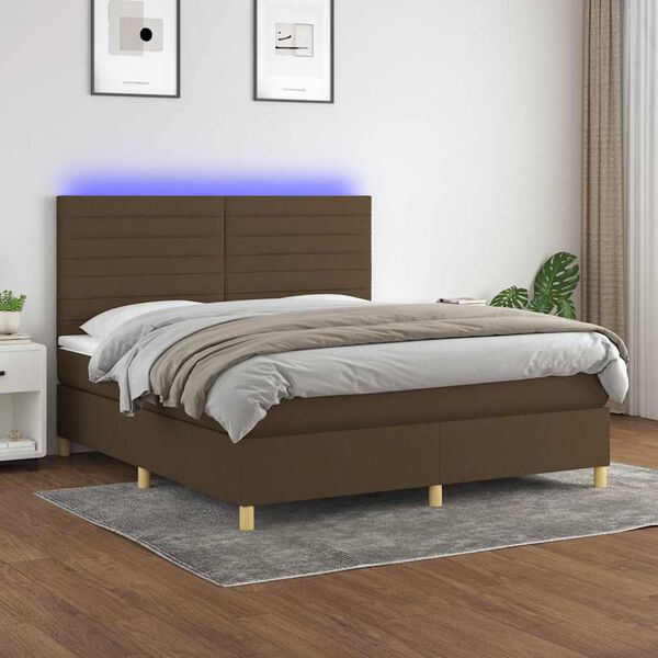 vidaXL Sommier &agrave; lattes de lit matelas et LED Marron fonc&eacute; 180x200 cm