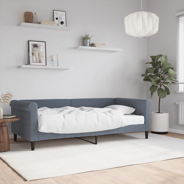 vidaXL Lit de jour avec matelas gris fonc&eacute; 90x190 cm velours