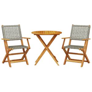 vidaXL Ensemble de bistro 3 pcs gris r&eacute;sine tress&eacute;e et bois massif