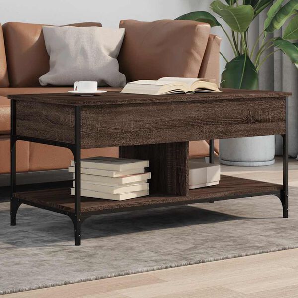 vidaXL Table basse ch&ecirc;ne marron 100x50x50cm bois d'ing&eacute;nierie et m&eacute;tal