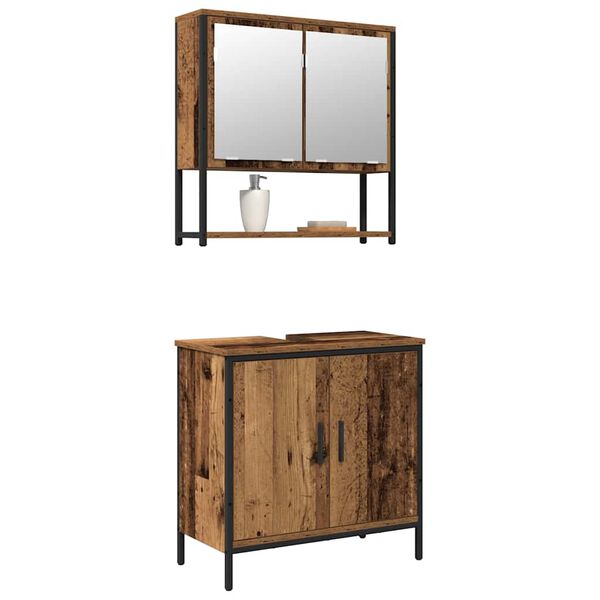 vidaXL Ensemble de mobilier de salle de bain avec &eacute;tag&egrave;re 2 pcs Marron
