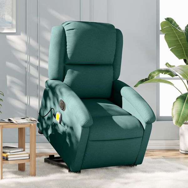 vidaXL Fauteuil inclinable de massage &eacute;lectrique Vert fonc&eacute; Tissu