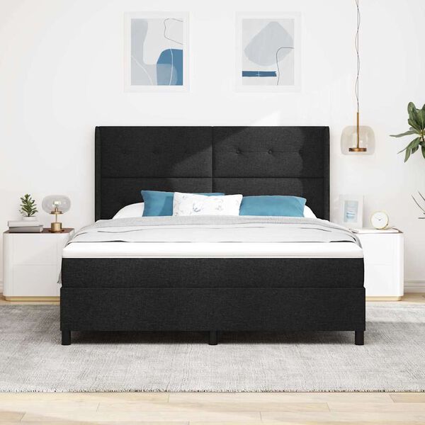 vidaXL Lit &agrave; ressorts avec matelas Noir 200 x 180 cm tissu