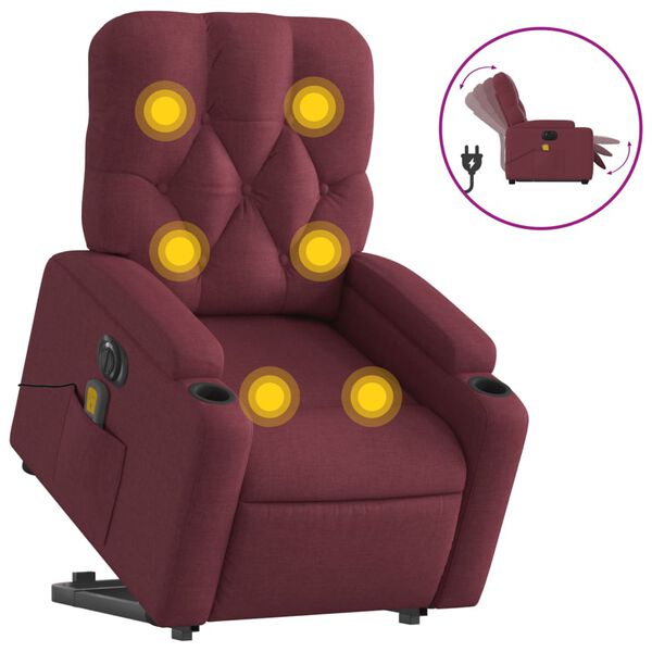 vidaXL Fauteuil inclinable de massage &eacute;lectrique Rouge bordeaux Tissu