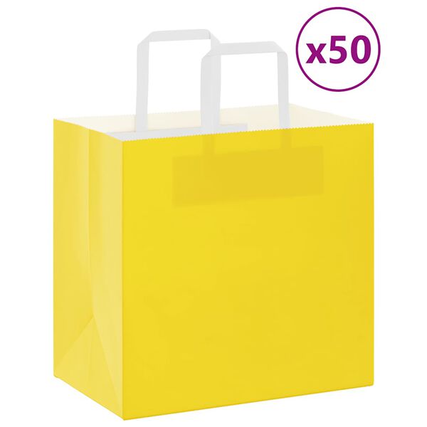 vidaXL Sacs en papier 50 pcs avec poign&eacute;es jaune 26x17x25 cm