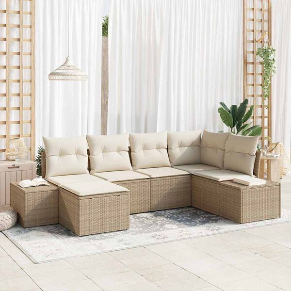 vidaXL Ensemble de canap&eacute; de jardin 6 pcs Beige et cr&egrave;me polyrotin