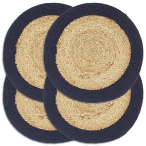 vidaXL Napperons 4 pcs Naturel et bleu marine 38 cm Jute et coton
