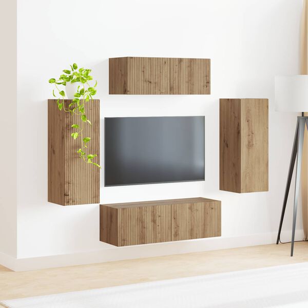 vidaXL Ensemble meuble TV 4 pcs Ch&ecirc;ne artisanal Bois d'ing&eacute;nierie
