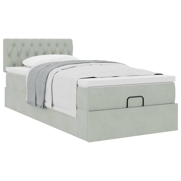 vidaXL Cadre de lit ottoman et matelas gris clair 90x200 cm velours