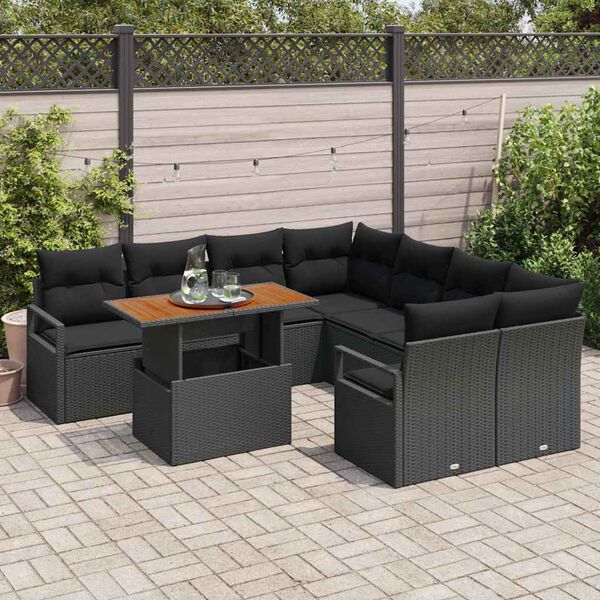 vidaXL Ensemble de canap&eacute; de jardin 9 pcs Noir Poly rotin