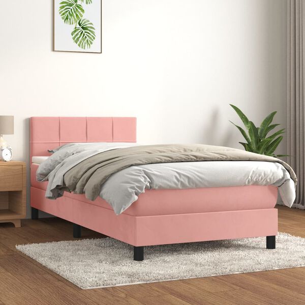 vidaXL Sommier &agrave; lattes de lit avec matelas Rose 90x190 cm Velours