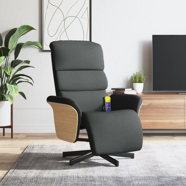 vidaXL Fauteuil inclinable de massage et repose-pieds gris fonc&eacute; tissu