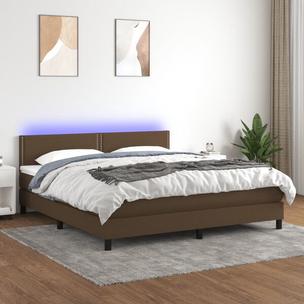 vidaXL Sommier &agrave; lattes de lit matelas et LED Marron fonc&eacute; 180x200cm
