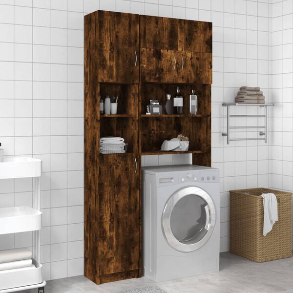 vidaXL Armoire de bain Chêne fumé 32x25,5x190 cm Bois d'ingénierie