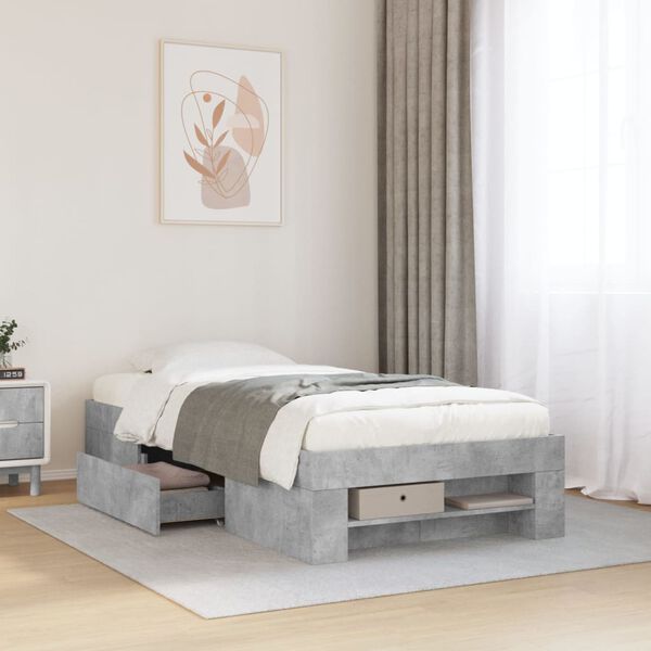 vidaXL Cadre de lit sans matelas gris b&eacute;ton 90x190cm bois d'ing&eacute;nierie