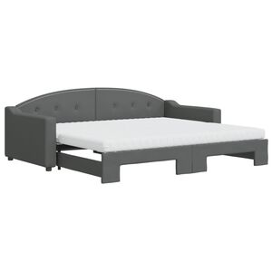 vidaXL Lit de jour avec gigogne et matelas gris foncé 90x200 cm tissu