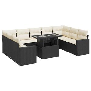 vidaXL Salon de jardin 10 pcs avec coussins noir r&eacute;sine tress&eacute;e
