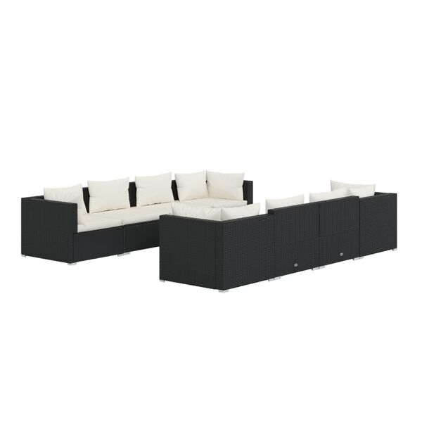 vidaXL Salon de jardin 9 pcs avec coussins R&eacute;sine tress&eacute;e Noir